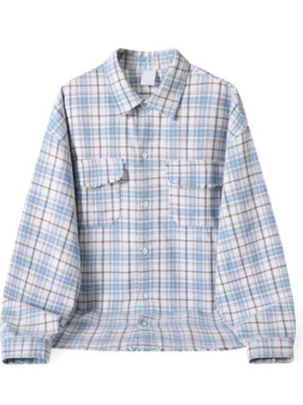 Light Blue Distressed Plaid Flannel